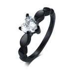 Couple Rings Heart Romantic Ring with Black Zircon