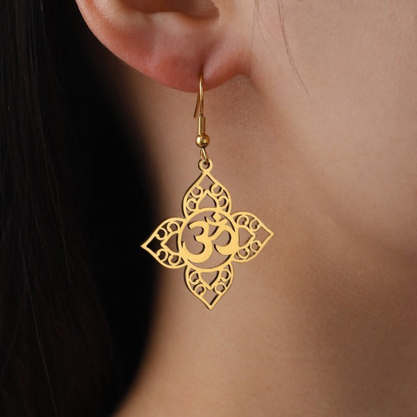 Buddhist Om Gold Earring