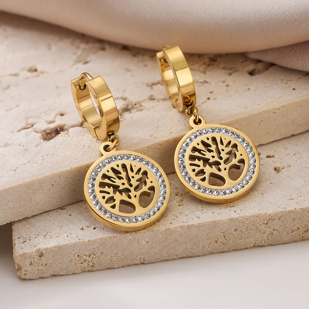 Women's Gold Tree of Life Dangle Earrings