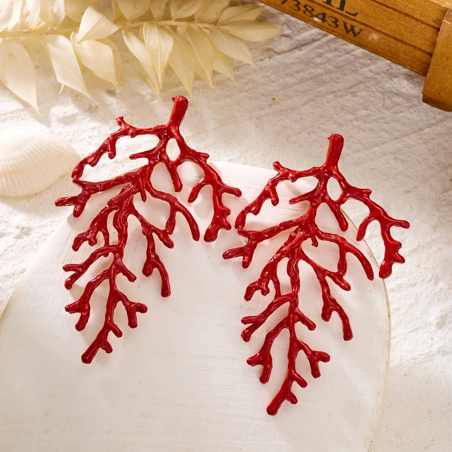 Boucles d'oreilles branche de corail rouge