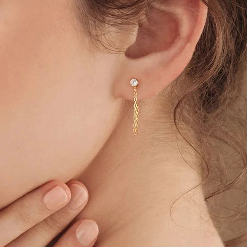 Boucles d'oreilles chaîne et pierre de naissance avril