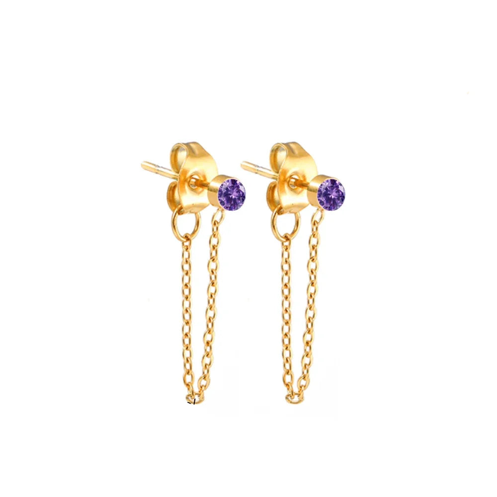 Boucles d'oreilles chaîne et pierre de naissance février