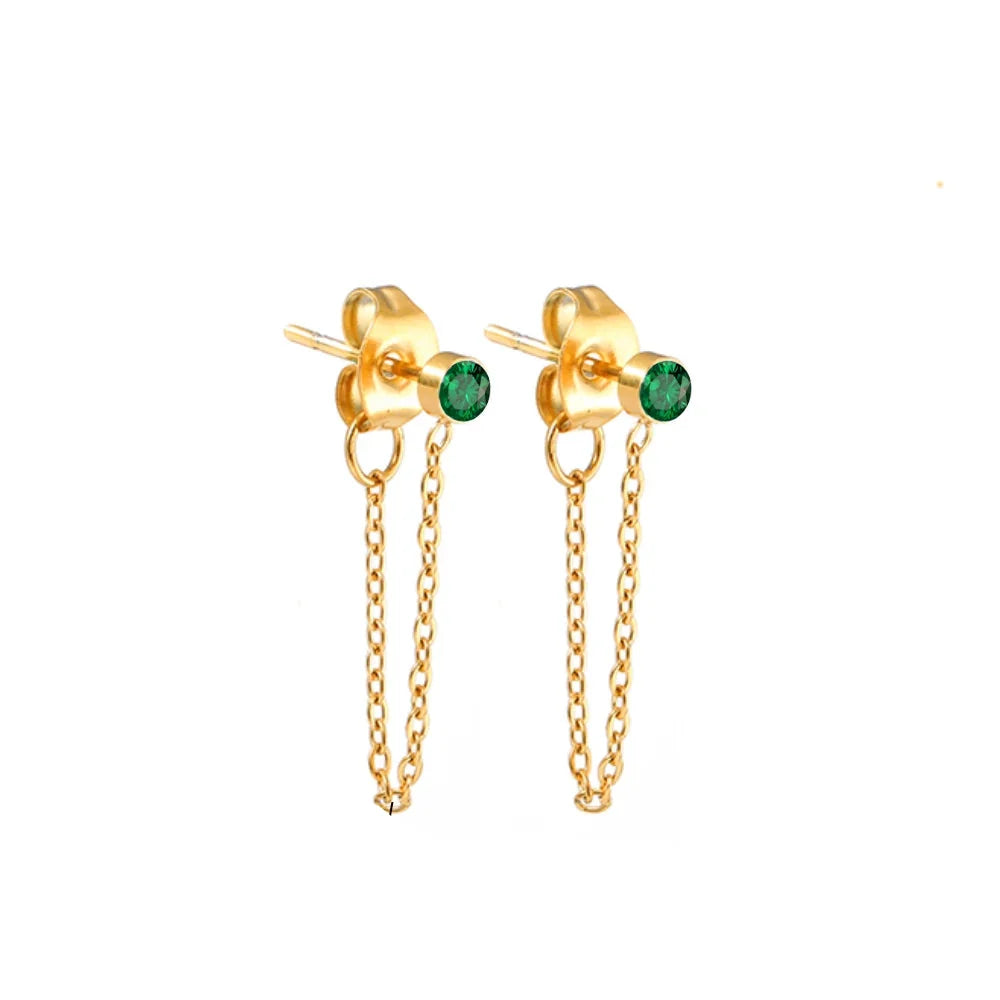 Boucles d'oreilles chaîne et pierre de naissance mai