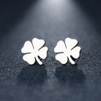 Boucles d'Oreilles Clou avec Trèfle à 4 Feuilles Porte Bonheur argent
