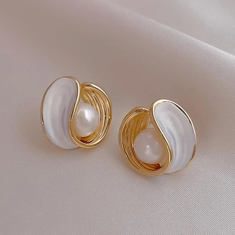 Mother-of-Pearl and Shell Pearl Stud Earrings