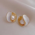 Mother-of-Pearl and Shell Pearl Stud Earrings