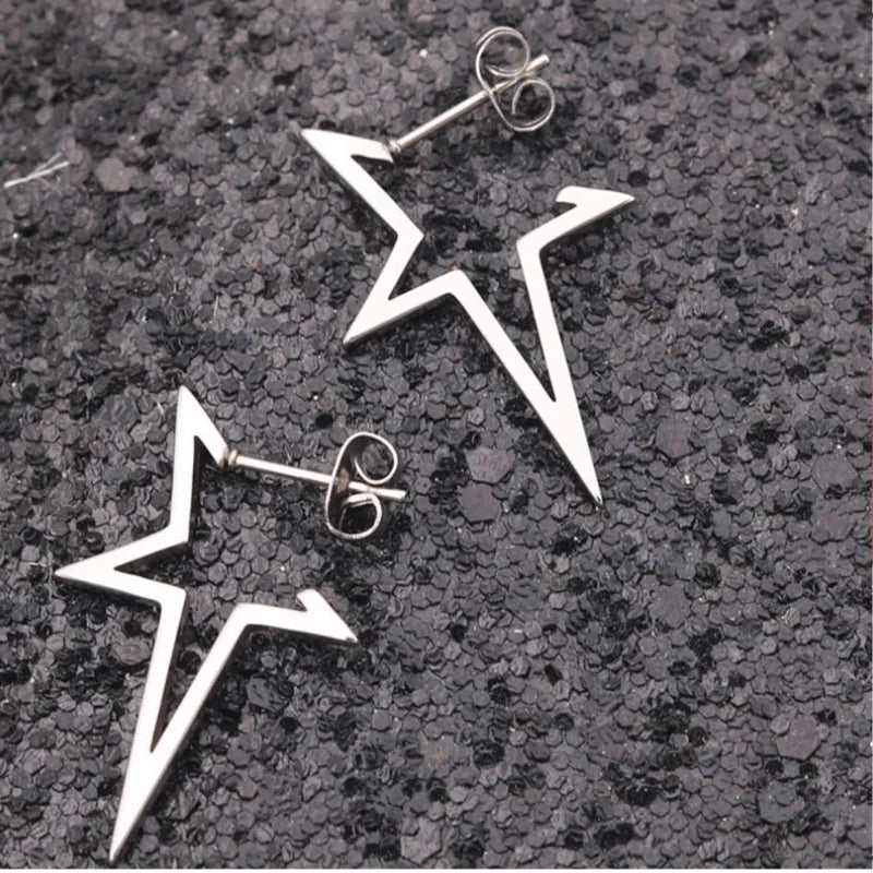 Pendientes de Clavo Estrella Estilo Punk plata