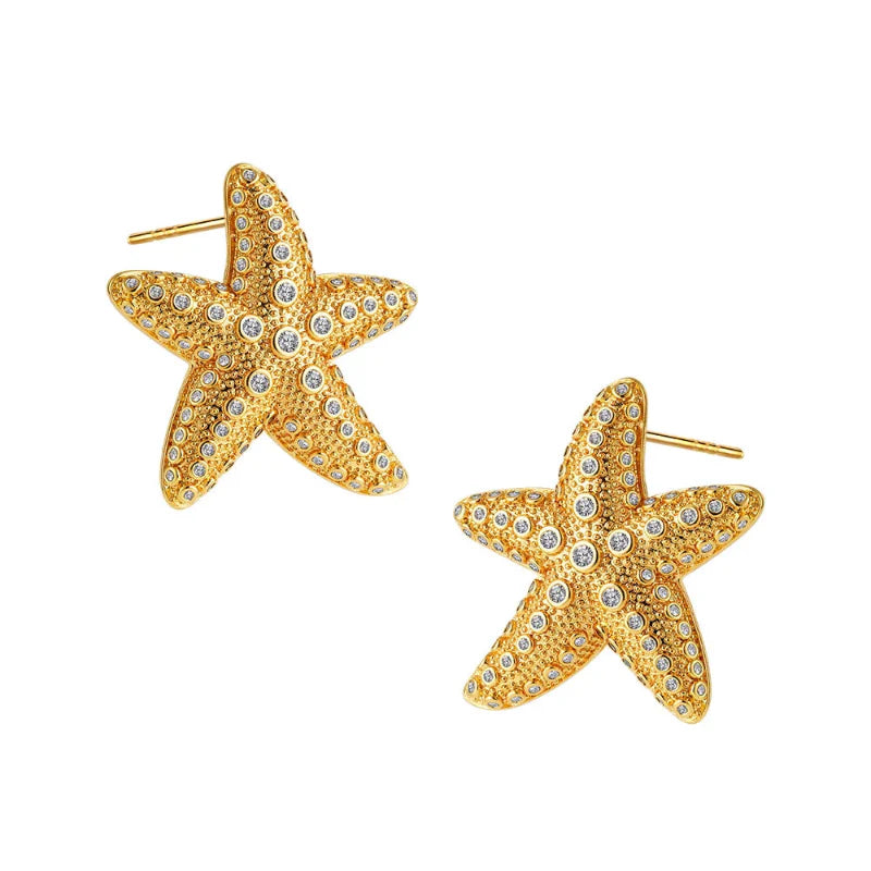 Pendientes de Botón con Concha y Estrellas de Mar para Mujer
