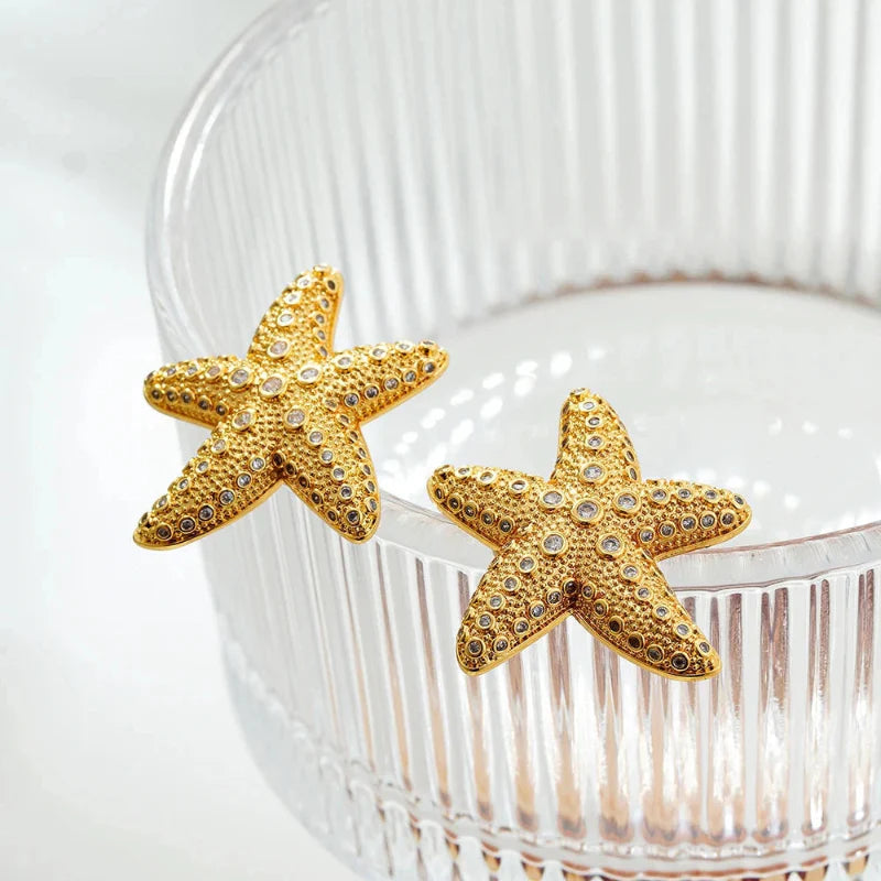 Pendientes de Botón con Concha y Estrellas de Mar para Mujer