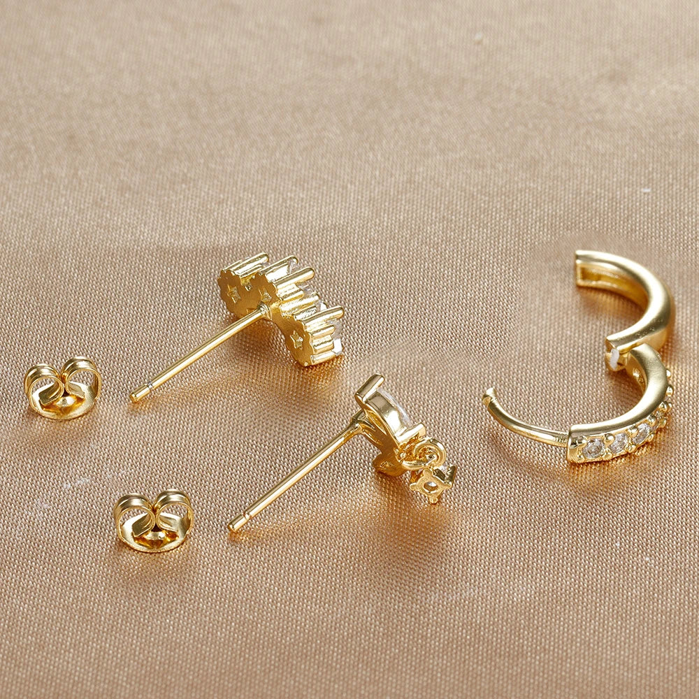 Boucles d'Oreilles Clou Etoiles en Zircon pour Femmes or