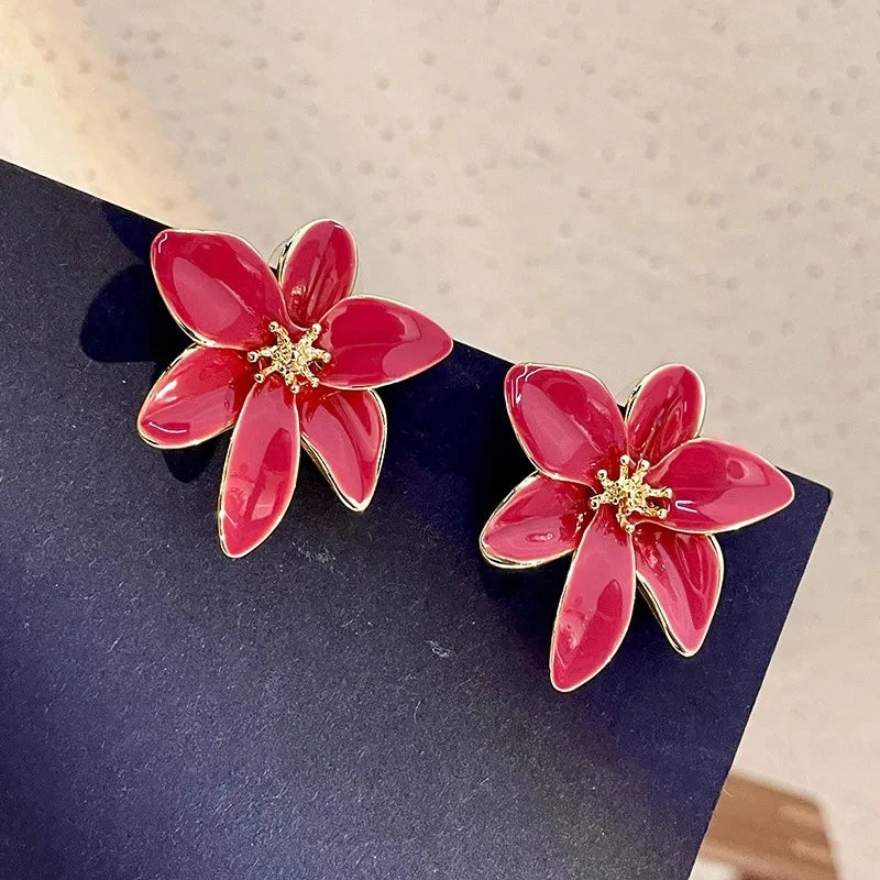 Pendientes de Clavo Flor Roja