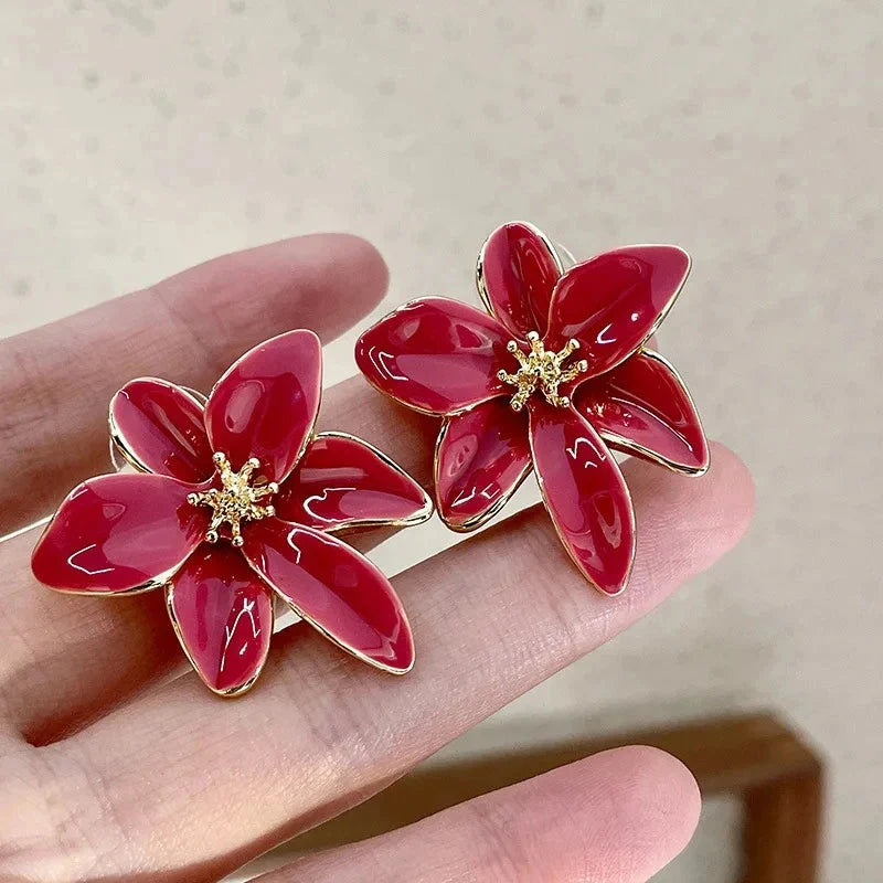 Pendientes de Clavo Flor Roja