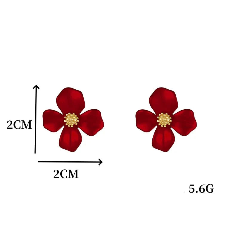 Pendientes de Clavo Flor Cuatro Pétalos rojo oscuro