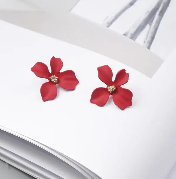 Pendientes de Clavo Flor Cuatro Pétalos rojo