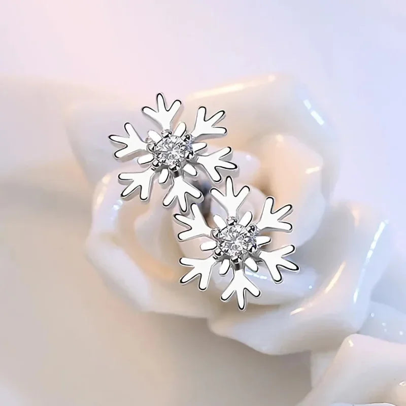 Pendientes de Botón Copo de Nieve con Circonita