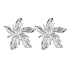 Pendientes de Botón Gran Flor Asimétrica plata