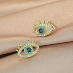 Boucles d'Oreilles Clou Oeil Bleu et Strass