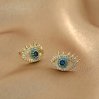Boucles d'Oreilles Clou Oeil Bleu et Strass