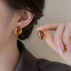 Boucles d'Oreilles Clou Oeil de Tigre de Protection Femme