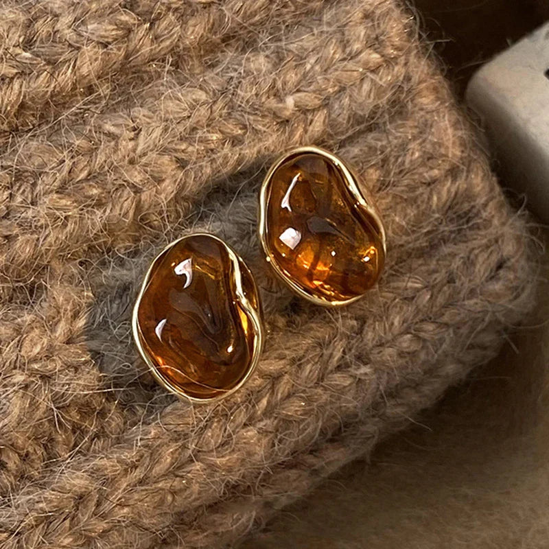 Boucles d'Oreilles Clou Oeil de Tigre de Protection Femme