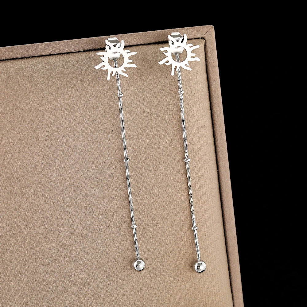 Pendientes de botón colgantes Sol plata