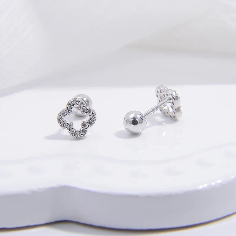 Boucles d'Oreilles Clou Trèfle à 4 Feuilles argent