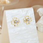 Boucles d'Oreilles Clou Trèfle à 4 Feuilles Porte Bonheur