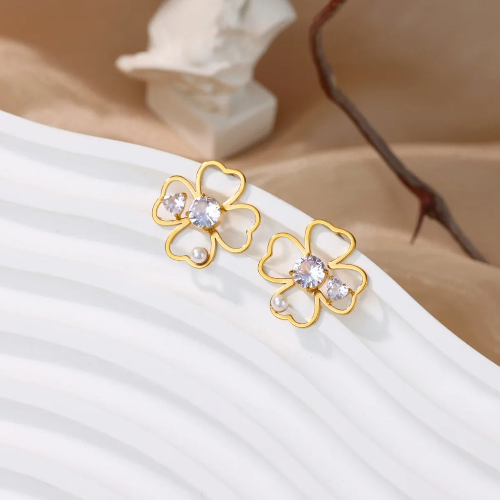 Boucles d'Oreilles Clou Trèfle à 4 Feuilles Porte Bonheur
