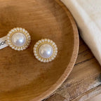 Pendientes de botón vintage con perla