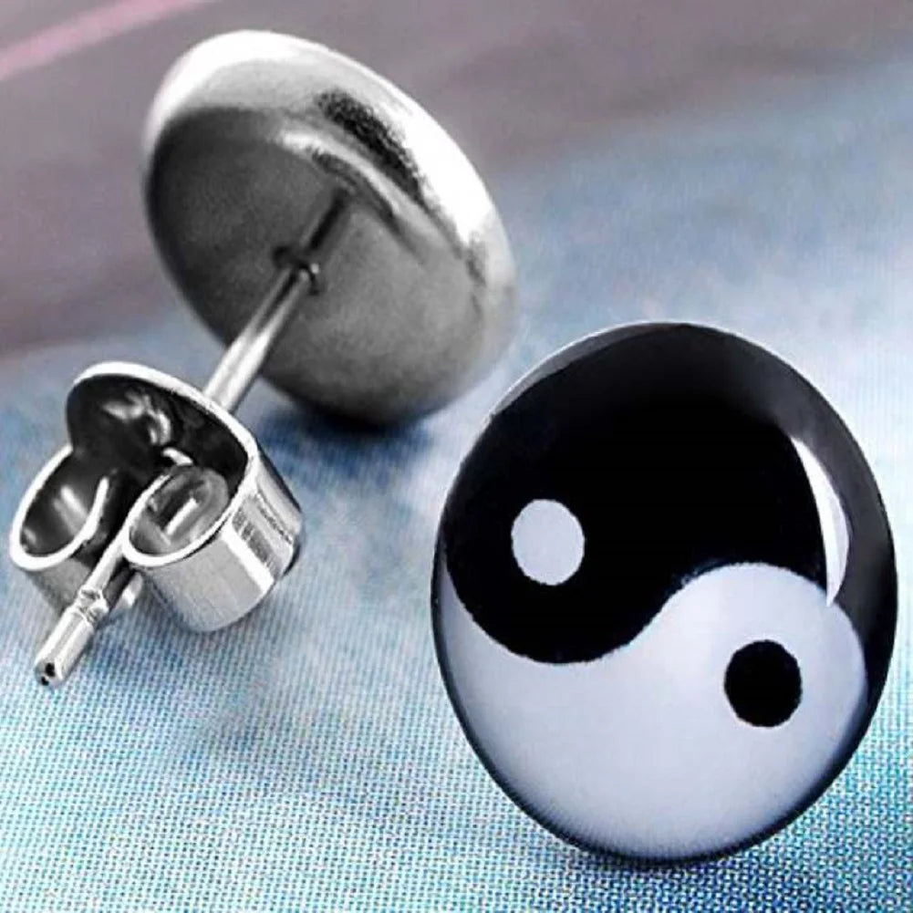 Pendientes de botón Yin Yang negro y blanco