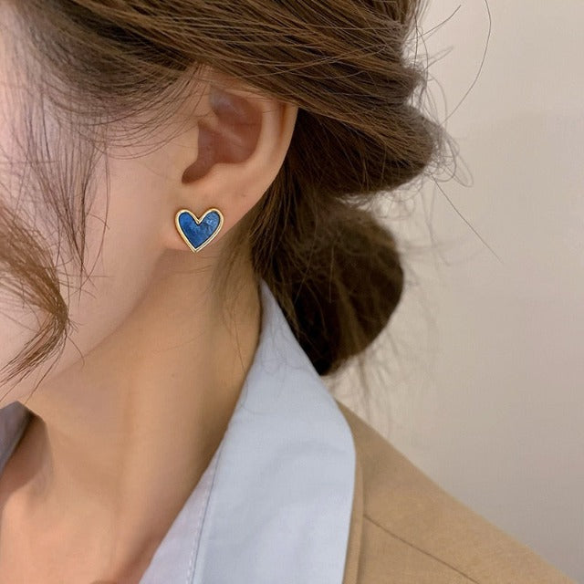 Blue Heart & Blue Rose Earrings