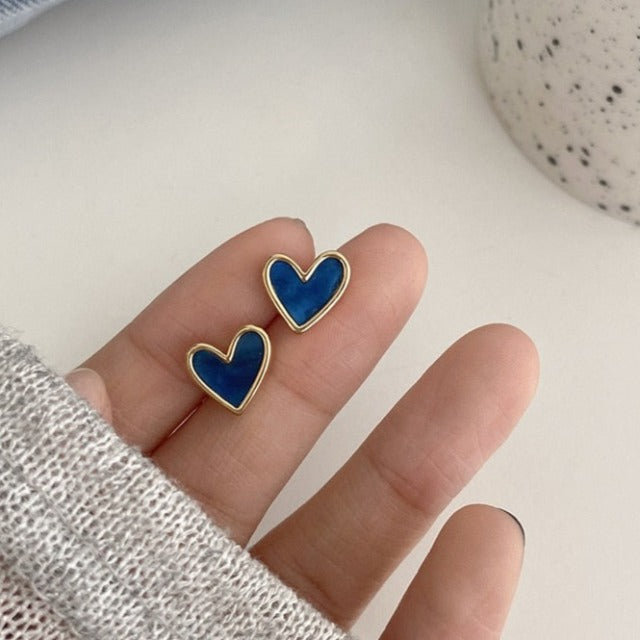 Blue Heart & Blue Rose Earrings