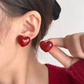 Boucles d'Oreilles Coeur Clous Femme rouge