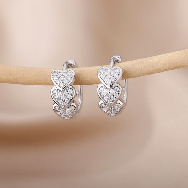 Gold Heart Earrings - Silver Silver