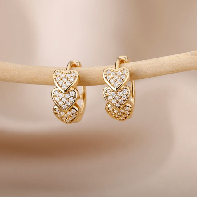 Gold Heart Earrings - Gold Silver