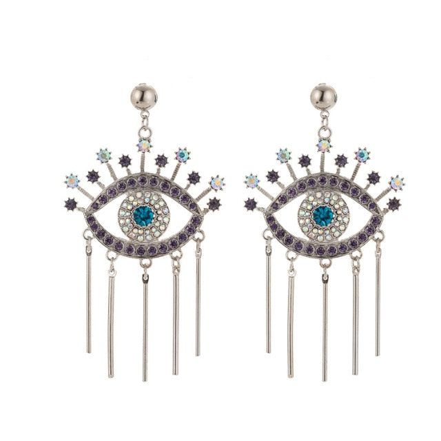 Blue Greek Turkish Mataki Matiasma Evil Eye Earrings style 1 silver