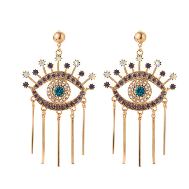 Blue Greek Turkish Mataki Matiasma Evil Eye Earrings style 1 gold