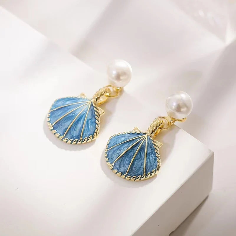 Blue Scallop Shell Earrings Shell Jewelry