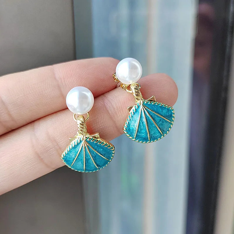 Blue Scallop Shell Earrings Shell Jewelry