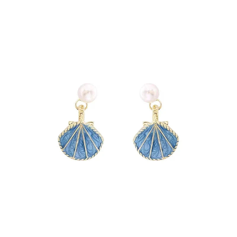 Blue Scallop Shell Earrings Shell Jewelry