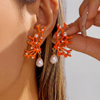 Boucles d'oreilles corail orange et perle