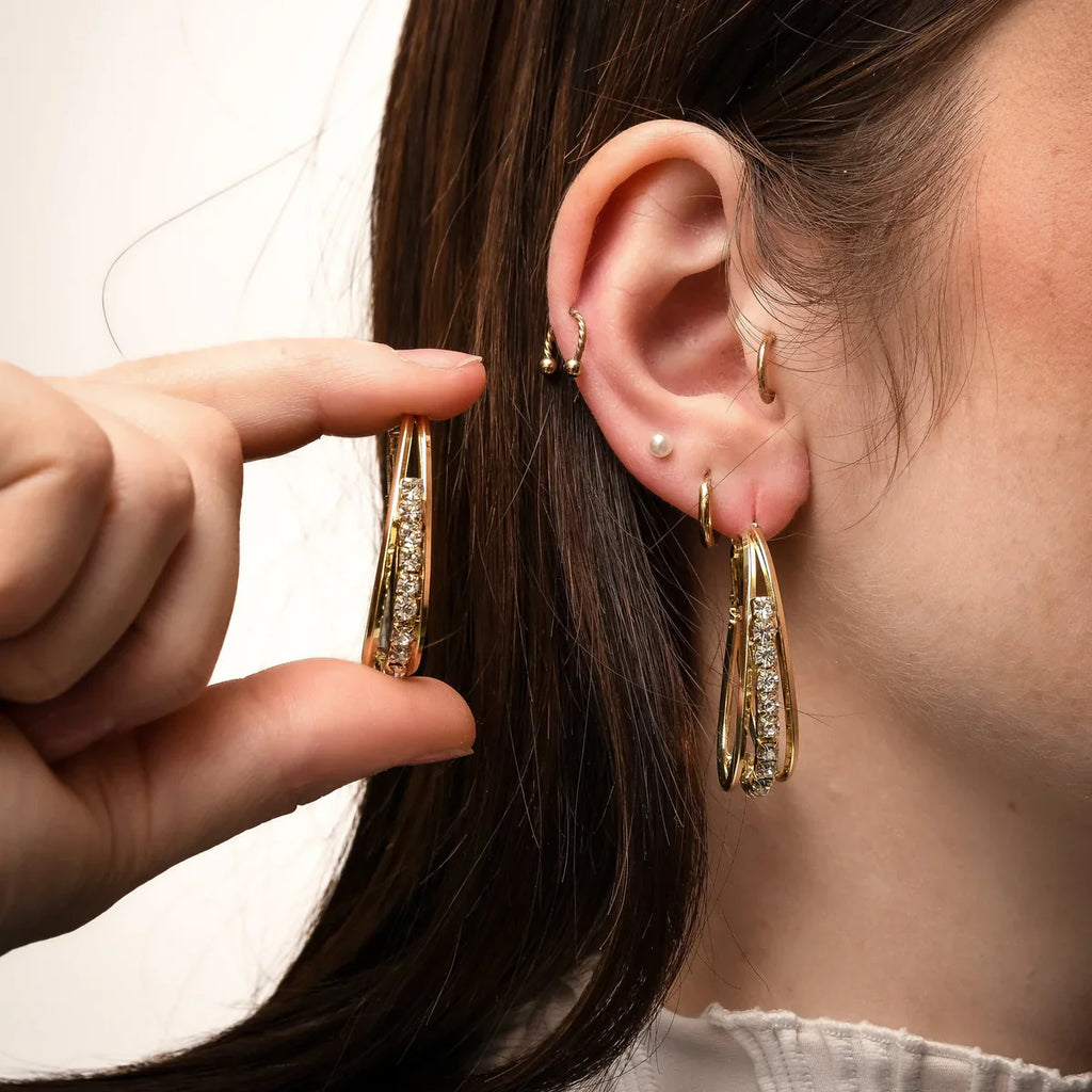 Boucles d'oreilles Créoles à Strass Or