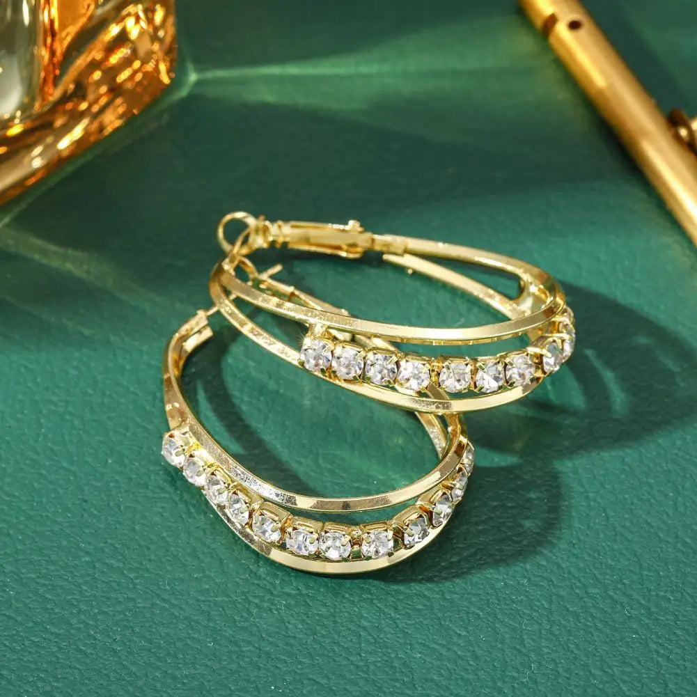 Boucles d'oreilles Créoles à Strass Or