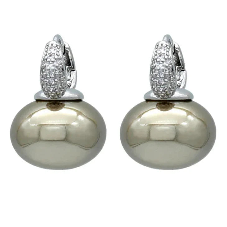 Pendientes de Aro con Perla Azul y Circonio plata y beige