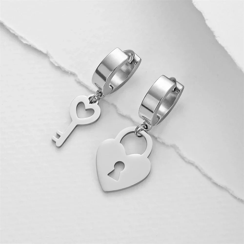 Key and lock hoop earrings