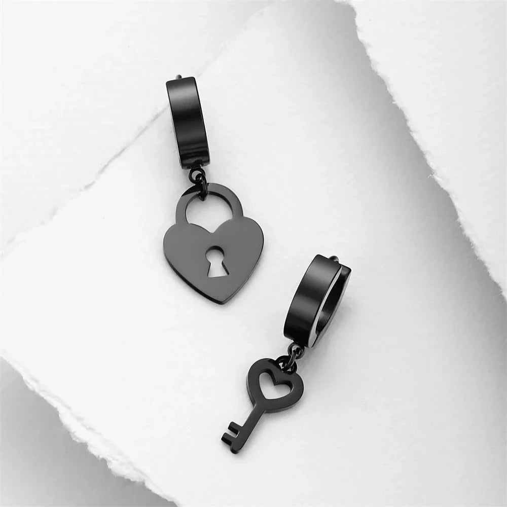 Key and lock hoop earrings
