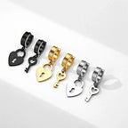 Boucles d'oreilles créoles clef et cadenas or