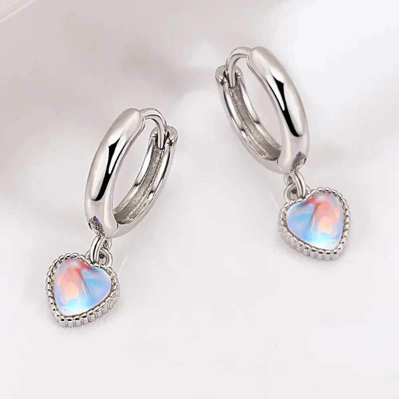 Moonstone Heart Hoop Earrings