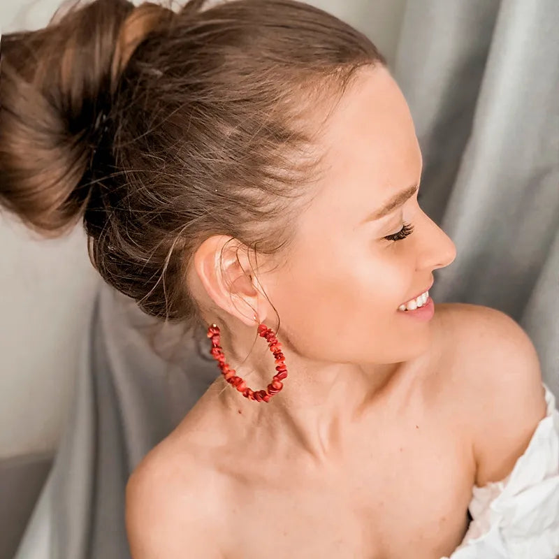 Pendientes de Aro Coral rojo