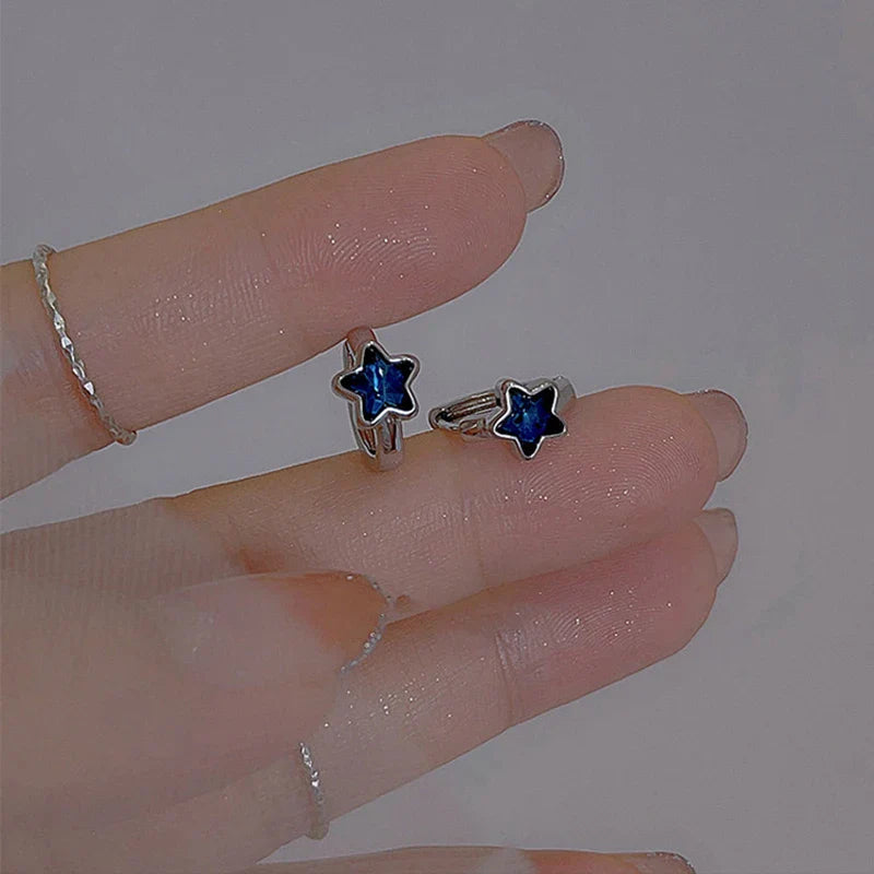 Pendientes de Aro Estrella Azul